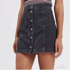TopShop Moto Denim Mini Skirt Button Front Distressed Five Pocket Style Sz 28W